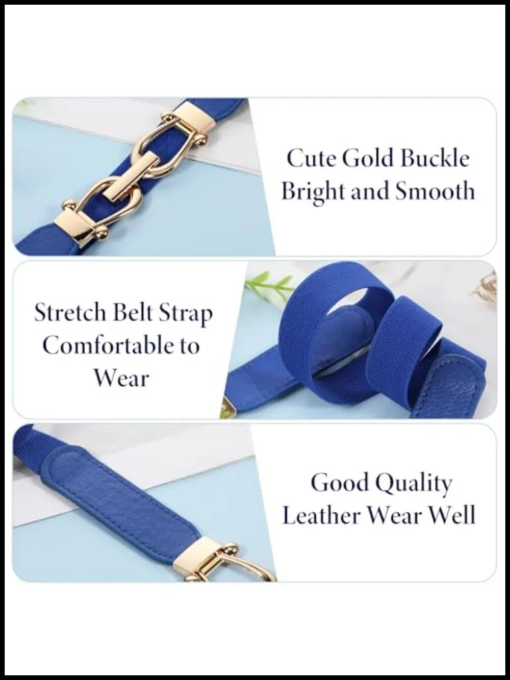 Women Skinny Elastic Belt with Gold Buckle Retro Stretch Waist Belt Set for
